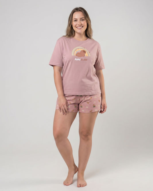 Pijama Manga Corta Curvy Pijama Verano Little Unicorn Rosa Empolvado 2XL 