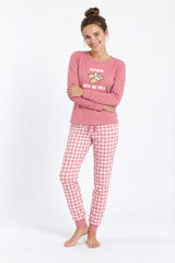 Pijama supersoft de mujer Little Unicorn S108 fresa con planeta y pantalón de cuadros