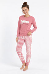 Pijama supersoft de mujer Little Unicorn S109 fresa con mensaje y pantalón de cuadros