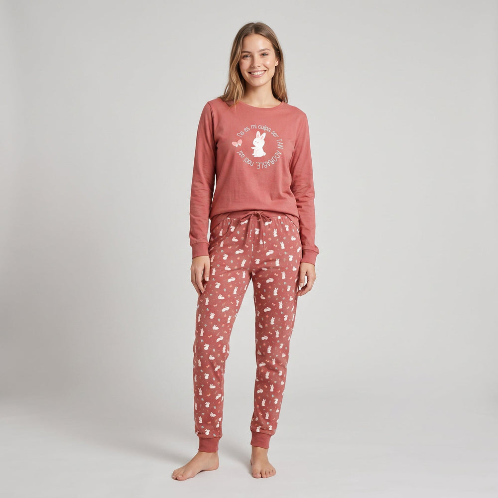 Pijama supersoft de mujer Little Unicorn S115 caldera con conejitos en camiseta y pantalón