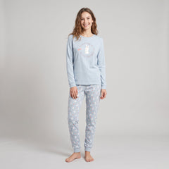 Pijama supersoft de mujer Little Unicorn S115 celeste con conejitos en camiseta y pantalón