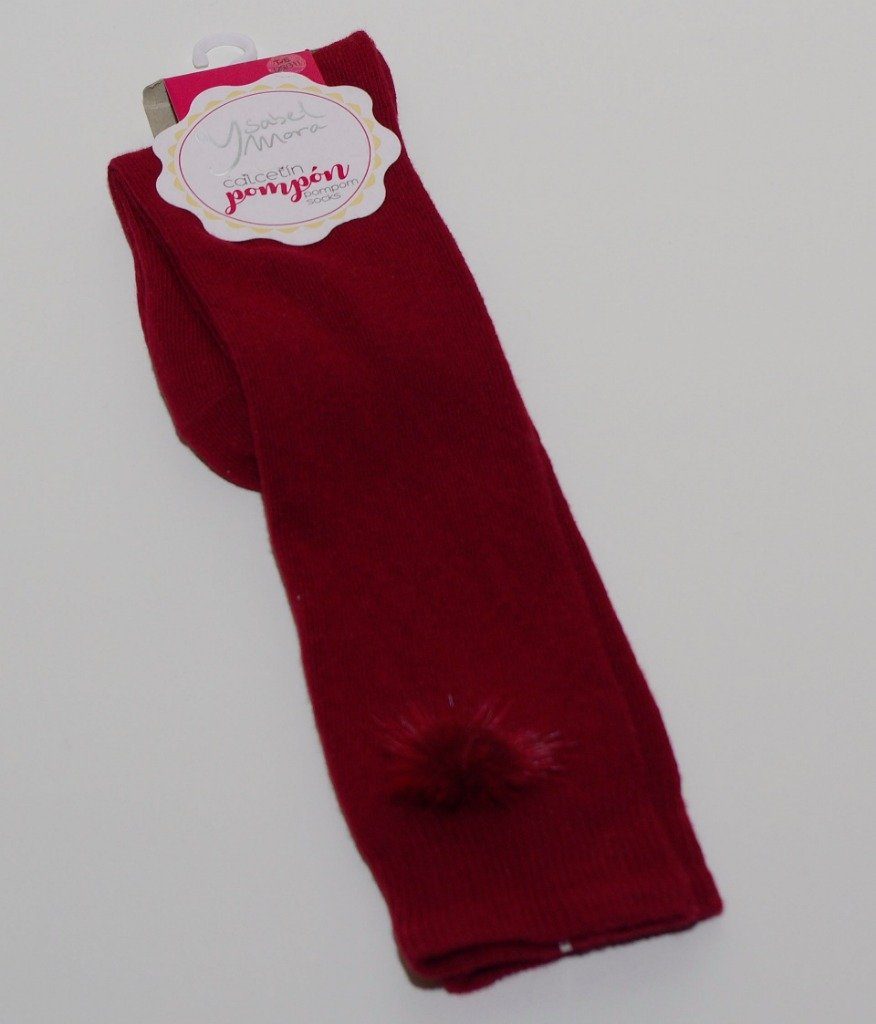Calcetines largos infantiles con pompón Ysabel Mora Granate - Lencería Yoli 
